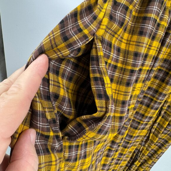 Anthropologie Dalton Wrap Dress Mustard Yellow Plaid Long Sleeve XL Womens Boho - Picture 8 of 15